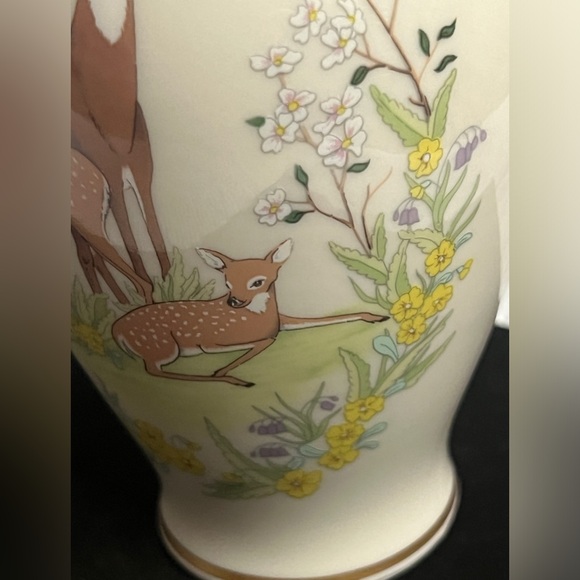 Vintage 1984 Lenox Mothers Day Gold Rim Spring Deer Family Ivory Vase Ltd Edit - Picture 7 of 11